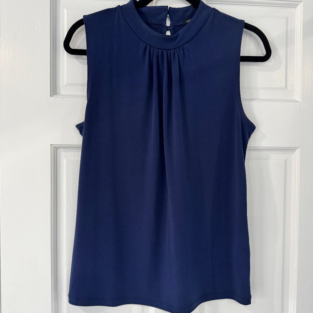 Banana Republic Factory Navy Sleeveless Blouse | Mock Neck Work Top | Size S
